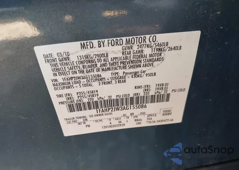 2010 Ford Taurus Limited from USA, damaged, VIN 1FAHP2JW3AG155086